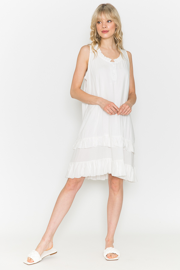 Ruffle Print Sleeveless short dress - White